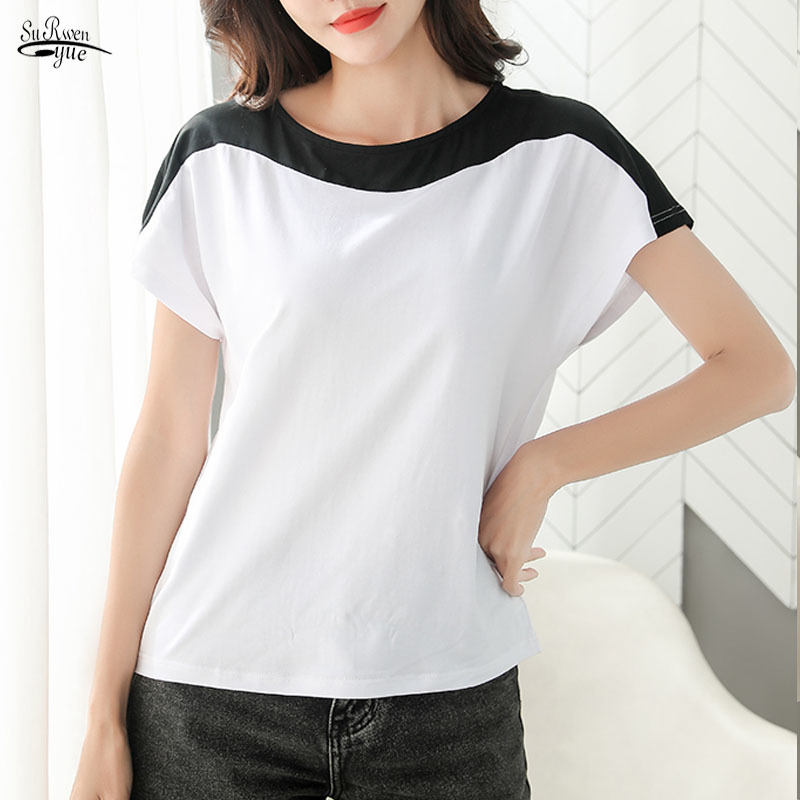

Arrival Summer Tops and Blouse Women Solid Casual Clothes Korean Short Sleeve Plus Size O-neck Ladies 8620 50 210521, Black