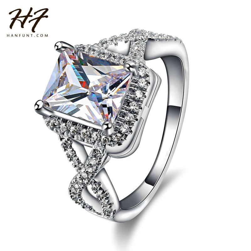 

Cluster Rings Fashion Wedding Women Sliver ColorSquare Crystal Bijoux CZ Ring Jewelry Engagement Gift R586, Golden;silver