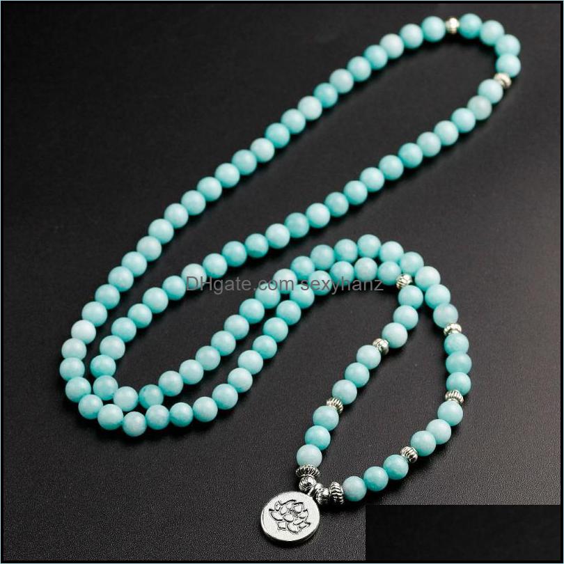 

Jewelry Lotus Chakra Fashion Wrist Bracelets 108 Mala Mens Women Natural Blue Aventurine Stone Yoga Meditation Gift Beaded, Strands Drop Del
