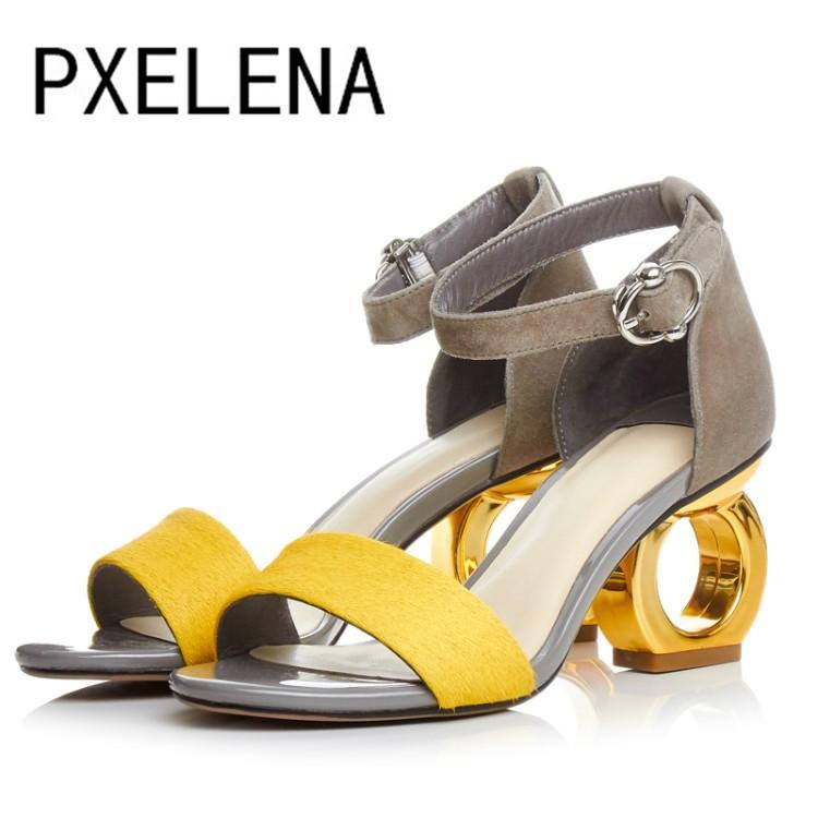 

Brand Vogue Fretwork Strange High Heels Sandals Women Horsehair Suede Dress Party Office Ladies Shoes Leopard Summer, Black