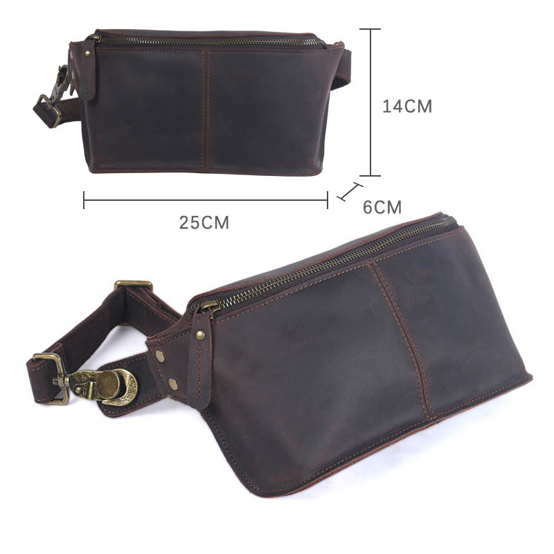 

Men Waist Bag Male Genuine Leather Fanny Packs Vintage Travel Belt Shoulder Hip Phone Pouch, Brown