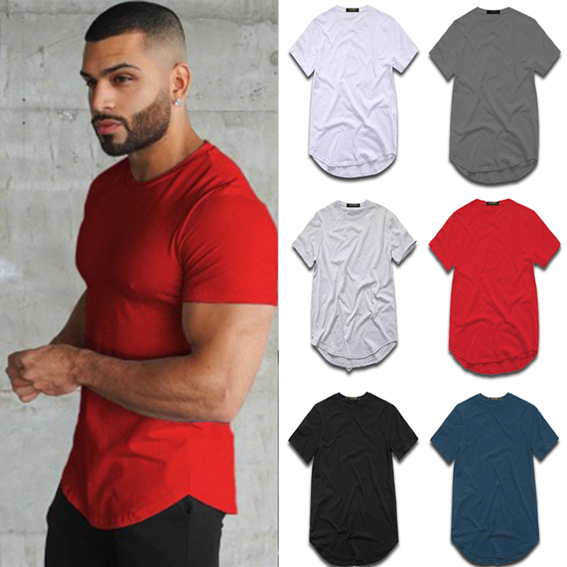 

Men and Women's curved long line hip hop t shirt loose fashion top tee clothing men's fit urban muscle t-shirt TX145, White