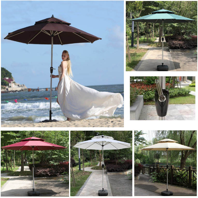 

Outdoor Aluminum Patio Garden Umbrella With Shaking Sun Umberellas Rainproof Tables And Chairs Withs Support Pole Beach HH21-210