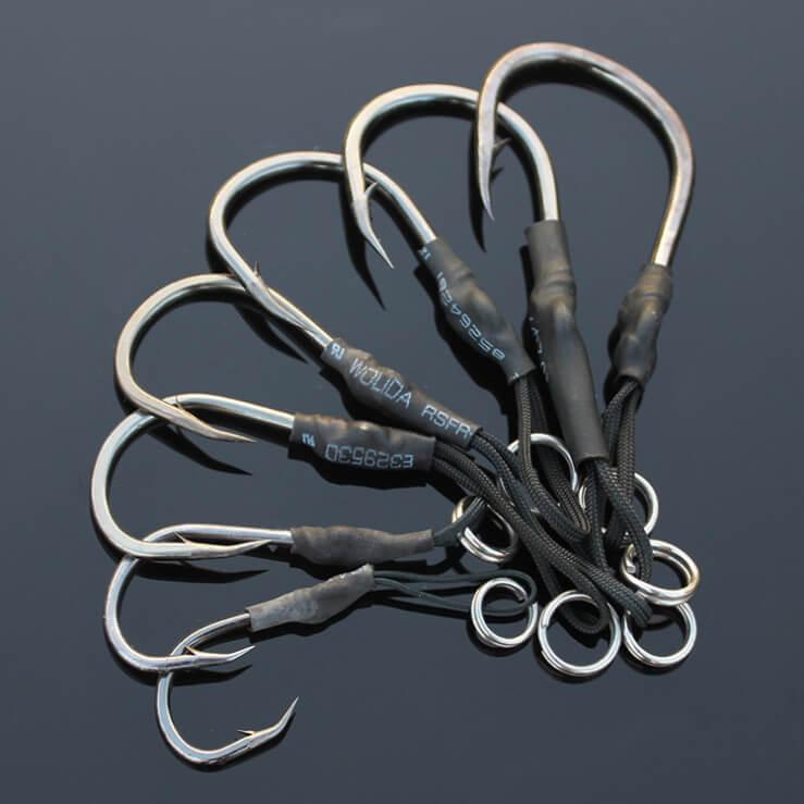 

High Carbon Steel Fishing Hooks Assist Live Bait Metal Jig Hook With PE Line 1/0-10/0 Barbed Fishhook Strong Durable