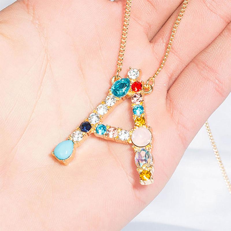 

Pendant Necklaces 2021 Large Colorful Initial Letter Necklace 26pcs Different Multicolor Rainbow Gold For Wedding Birthday Gifts