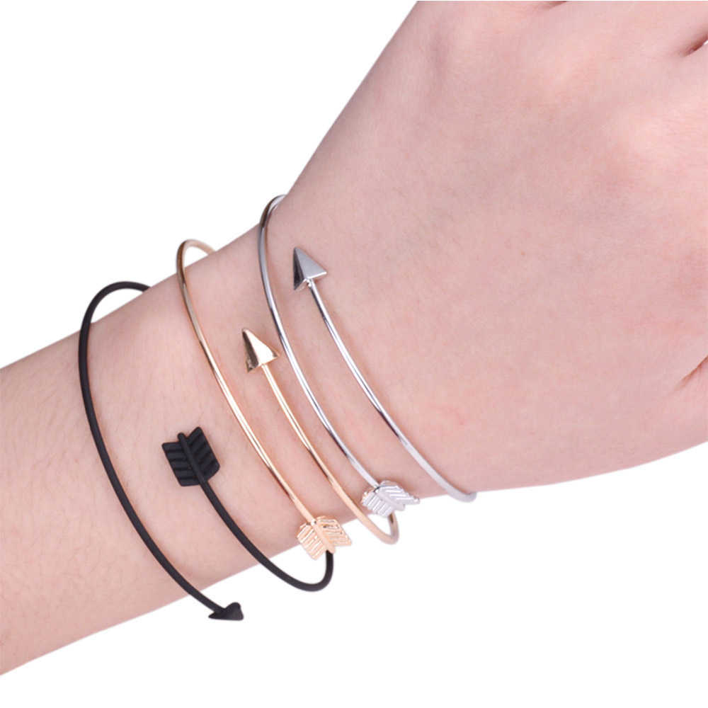 

Gold-color and Silver-color Simple Arrow Bangle Charms Adjustable Expandable Wire Bracelets Bangles Q0719