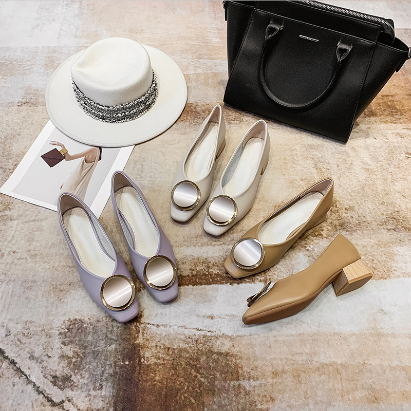 

Dress Shoes Korean version shallow mouth one legged granny shoes thick heel middle square head fashion women's 3168-16 WLZO, 1# shoe box