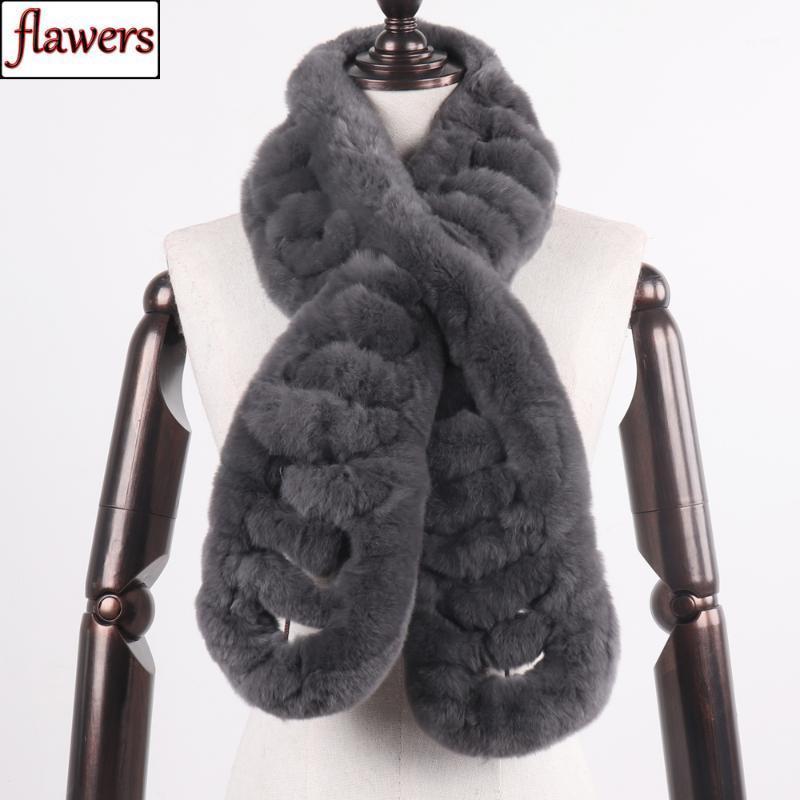 

Scarves 2021 Women's Real Fur Lady Knitted 100% Natural Rex Scarf Thick Warm Winter Fashion Genuine Mufflers, Blue;gray