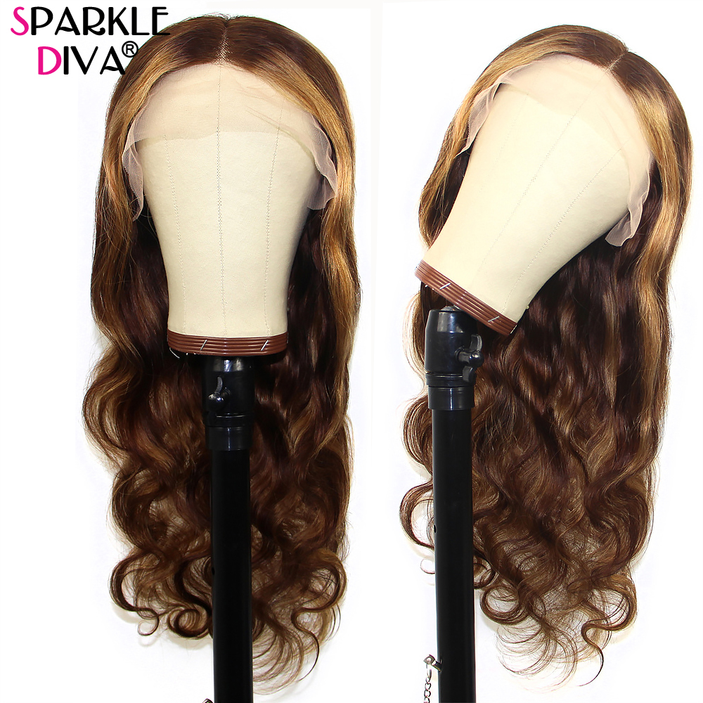 

26inch Body Wave Lace Front Human Hair Wigs Brazilian Lace Front Wig 150 Midium Rito Remy Blonde Ombre Human Hair Wigs Pre Plucked, As the picture shows