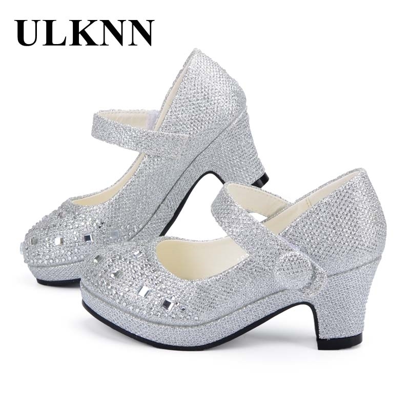 

ULKNN Children Princess Shoes for Girls Sandals High Heel Glitter Shiny Rhinestone Enfants Fille Female Party Dress Shoes 210402, Black;red