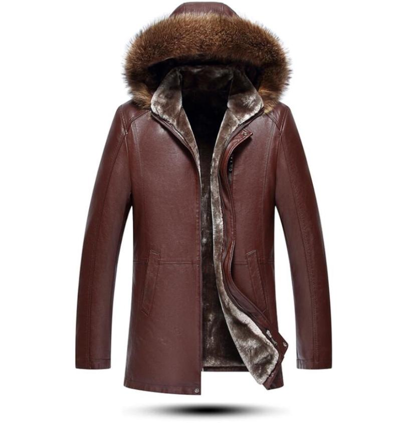

Men's Leather & Faux Winter Mens Clothing Coat Sheepskin Natural Long Sleeve Button Casual Slim Fit Casacas Parka Office Business Jacket, Black