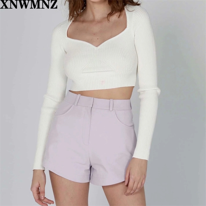 

top V Neck Autumn Long Sleeve Crop Top Knit Women White Sexy T Shirts Basic Ribber Fashion Casual Streetwear 210520, Lavender