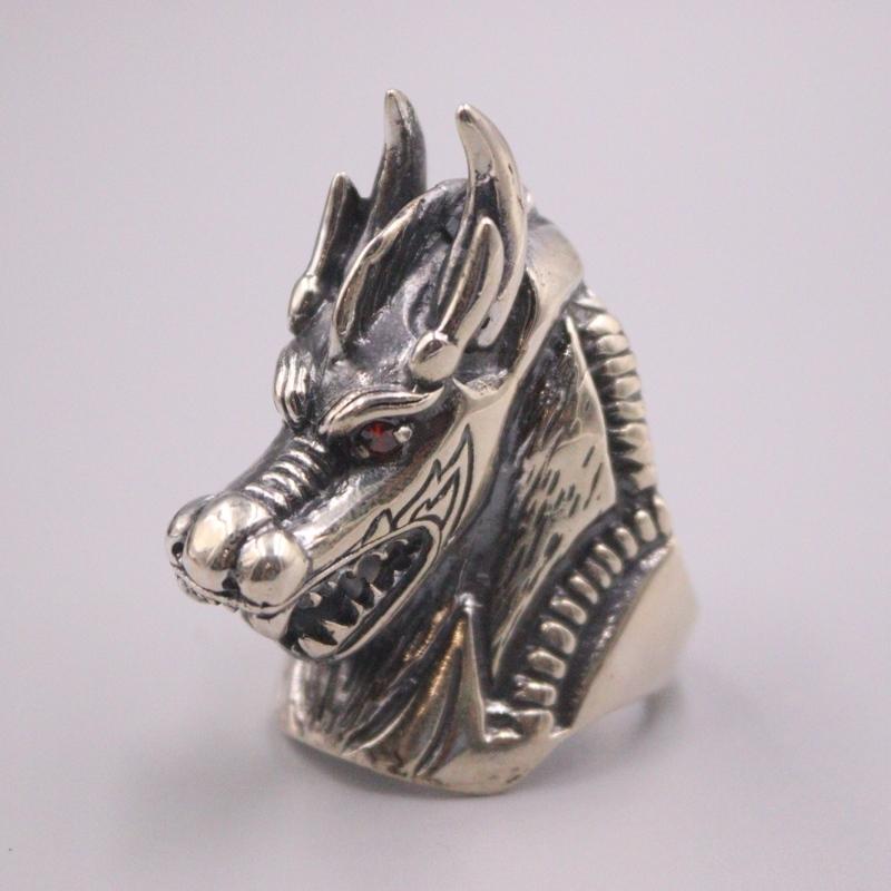 

Solid Pure S925 Sterling Silver Band Men 38mm Dragon Head Figure Ring US7-10 Cluster Rings