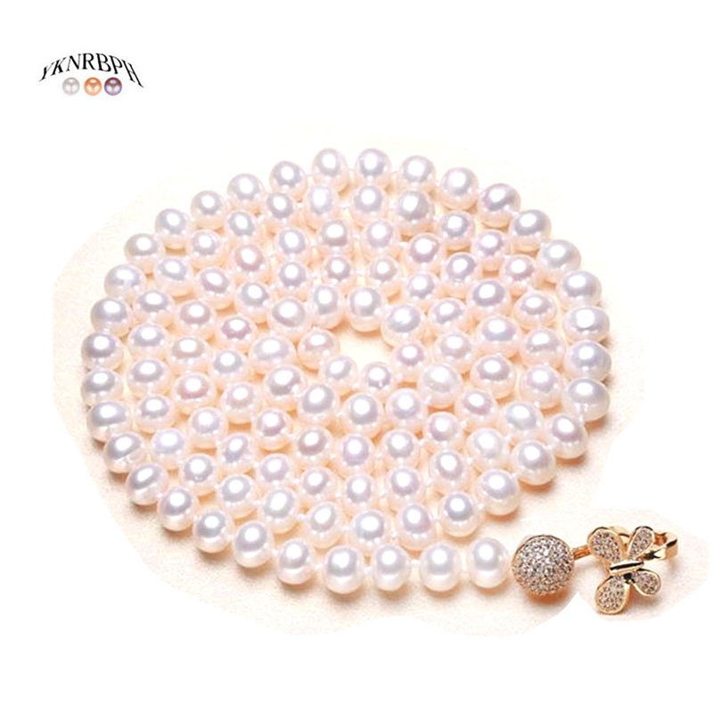 

YKNRBPH Luxury Sapphire Autumn and Winter Sweater Necklace For Women's Silver Weddings jewelry Long Pearl Chains