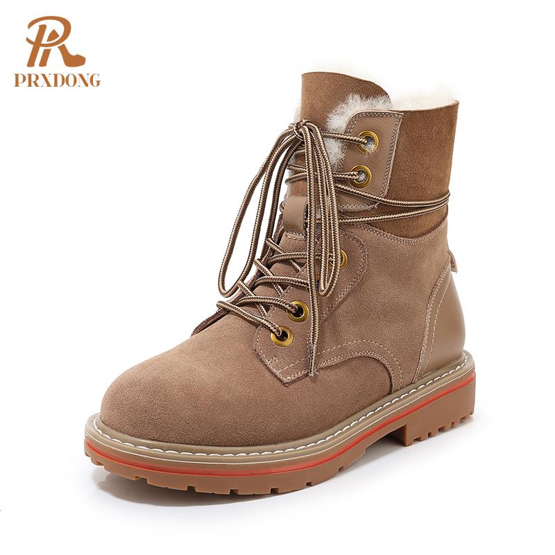 

Boots 2021 Women Winter Warm Snow Genuine Leather Fur Low Square Heel Lace Up Black Apricot Casual Shoes Woman Ankle 39