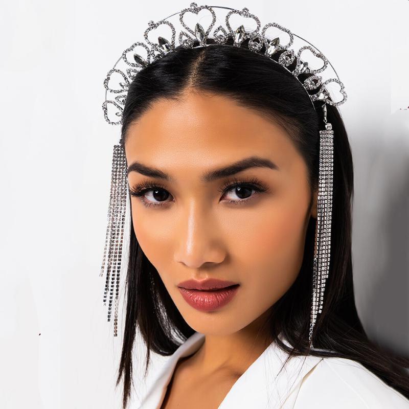 

Hair Clips & Barrettes StoneFans Summer Tiara Heart-shaped Headbands For Women Girls Rhinestone Wedding Accessories Bride Jewelry Tassel Hea, Golden;silver