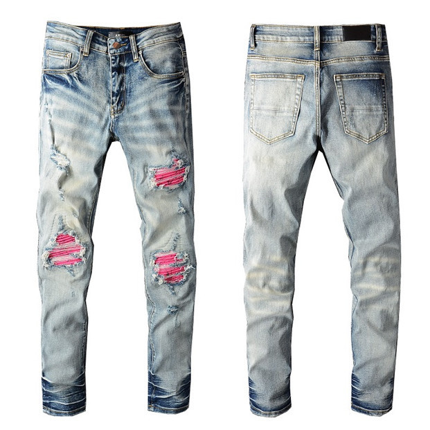22SS Designer Mens Jeans Ripped Red Patch Vintage Style Hole Fashion Holes Jean Slim Motorcycle Biker Causal Men Hip Hop Pants Size 28-40
