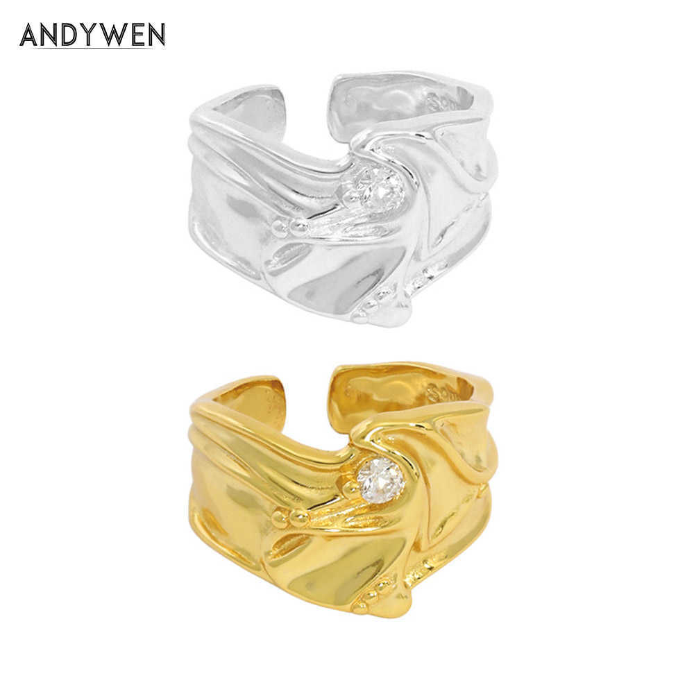 

ANDYWEN 925 Sterling Silver Irregular Adjustable Ring Resizable Women Fine Jewelry Rock Punk Luxury Wedding Jewels 210608