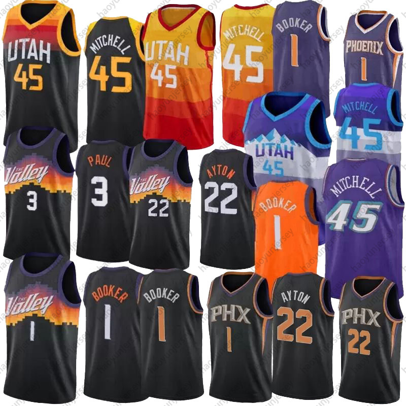 

Stitched Basketball Devin 1 Booker Jersey Chris 3 Paul Mens Donovan 45 Mitchell DeAndre 22 Ayton jerseys city, Black;red