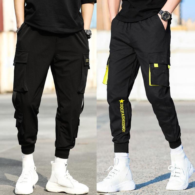 

Men's Pants Casual Men Breathable Ankle Tie Pocket Drawstring Cargo Ninth Trousers 2XL Joggers Fashion Harajuku, Black