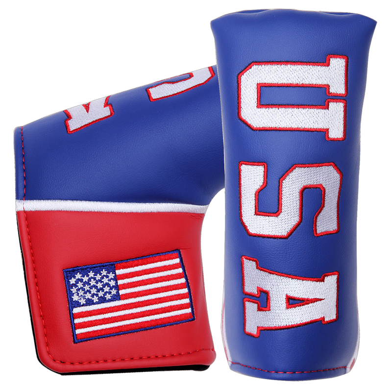 

Blue PU Leather Embroidery USA Golf Club Headcover Blade Putter covers