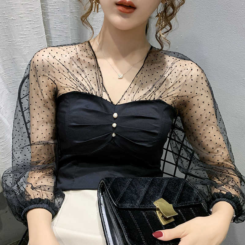 

Blouse Womne Long Sleeve V-Neck Sexy Hollow Chiffon Blouse Shirt Tops Women Blusa Blusas Mujer De Moda Women Clothing D958 210602, White