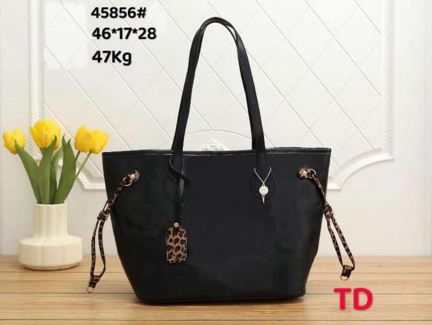 

2022 Fashion women Leopard Shopping handbags ladies designer composite bags lady clutch bag shoulder tote female purse wallet 45856, Black