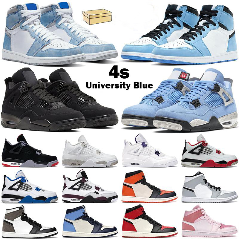 

Basketball shoes men women 4s University Blue 4 White Oreo Black Cat 1s high OG Hyper Royal Dark Mocha UNC mens Sports Sneakers, Box for free