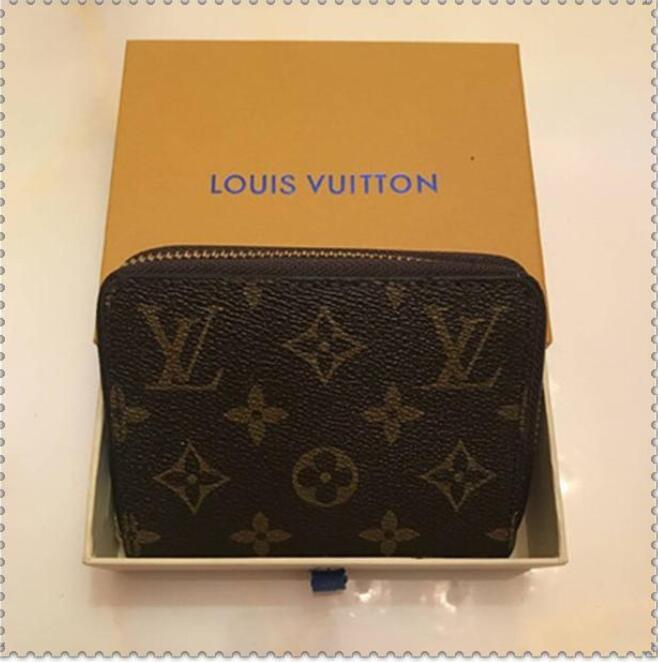

Fashion LV LOUIS handbag VITTON old flower small Single zip wallet classic purse clutch evening bags leather card package, Red;black
