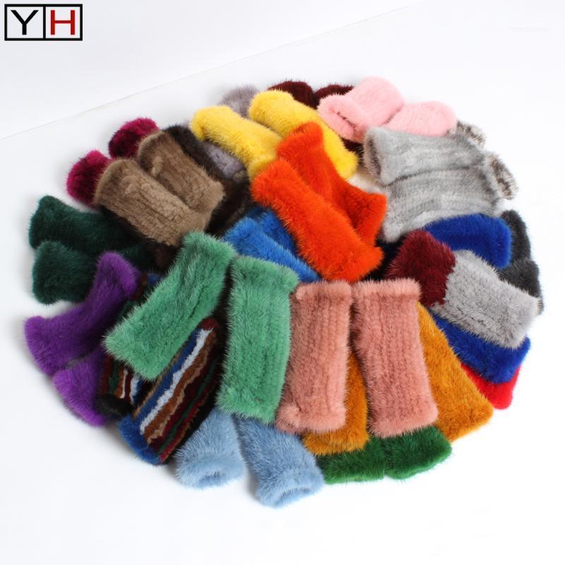 

Luxury Authentic Gloves Winter Women 100%Natural Real Mink Fingerless Fur High Elastic Knitted Mittens1