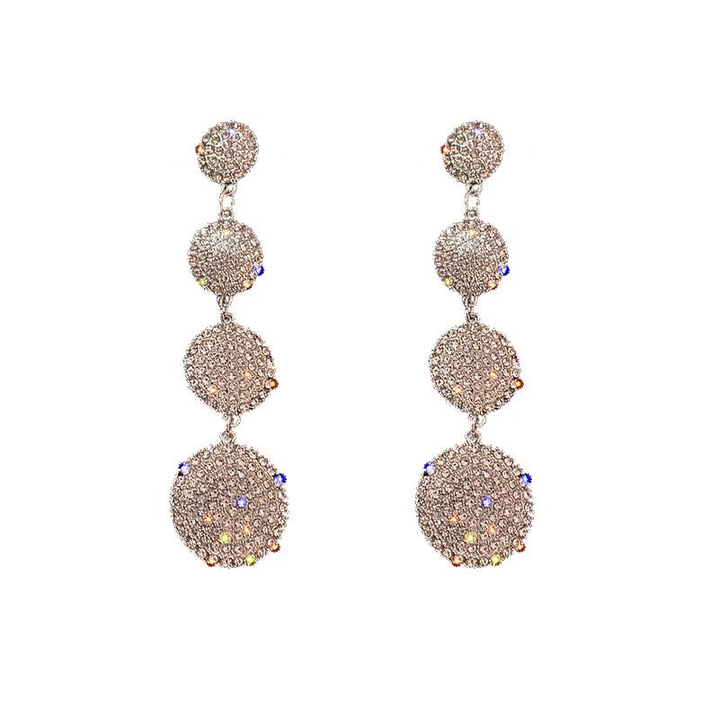

Hoop & Huggie 925 Silver Needle Full Diamond Geometric Circle Long Earrings Exaggerated Simple Fashion Design Sense Wholesal