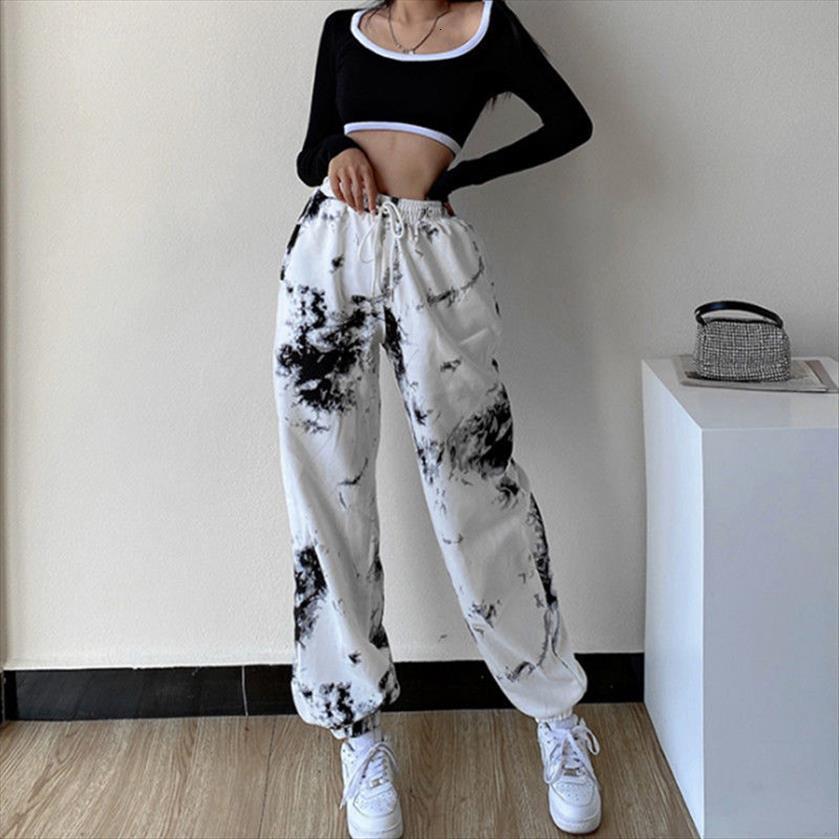

tie dye print sweatpants womens pants fashion spring hip hop joggers streetwear plus size casual trousers, Black;white