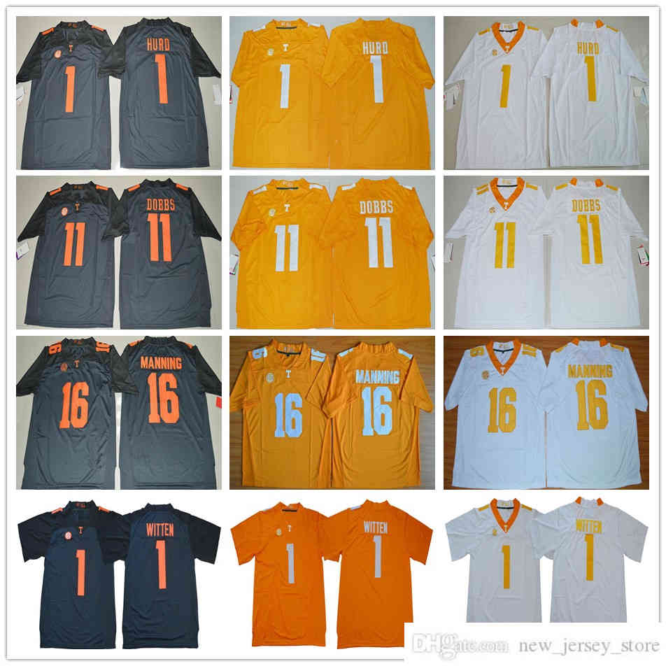 

NCAA Tennessee Volunteers College Football Wear #1 Jason Witten Jersey Jalen Hurd Orange Grey White 11 Joshua Dobbs 16 Peyton Manning Jerseys
