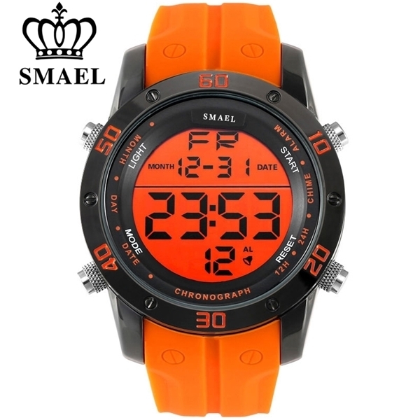 

SMAEL Luxury Brand Mens Sports Watches Dive 50m Digital LED Military Watch Men Fashion Casual Electronics Wristwatches Hot Clock X0524, Orange