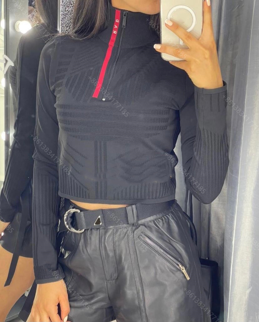 

Simple women wool sweater shirt Zip knit bottoming shirts high-end crochet mujer hoodies brand knitted pullover bowknot logo womens designer clothes wholesale