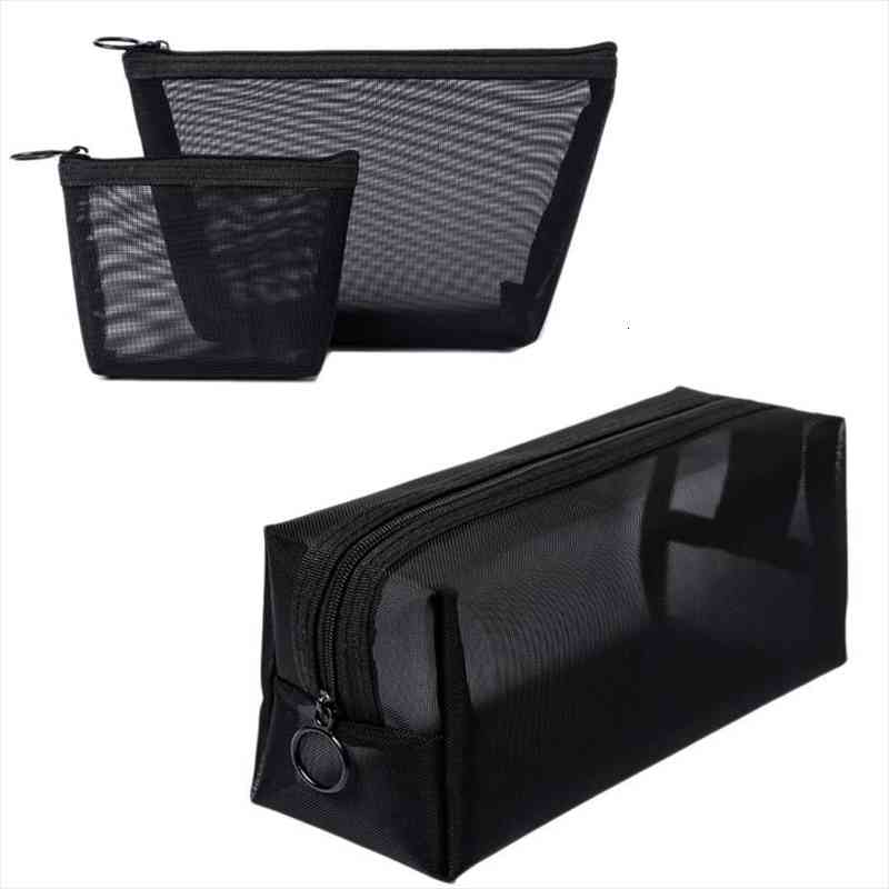 

3pcs set black mesh clear cosmetic bag beauty wash makeup case travel