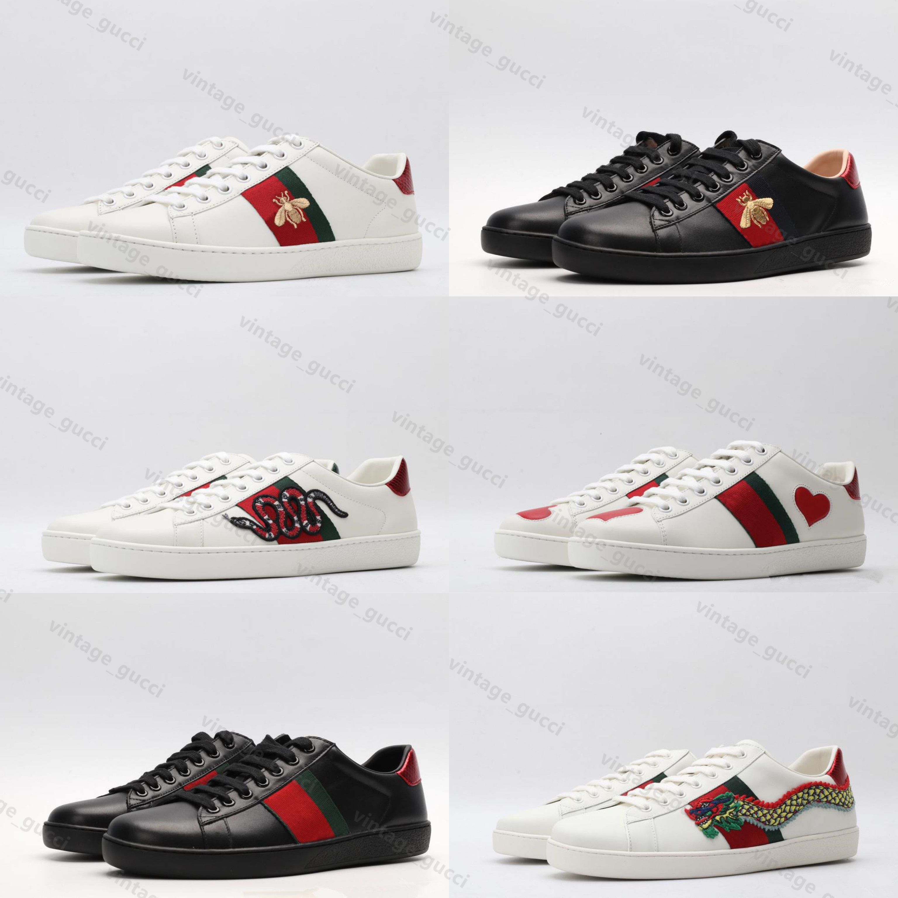 

2021 Top Quality Bee white Casual Luxury Designers Shoes with tiger snake print Men & Women Slides red bottom real Leather Sneakers 35~44 size, With box