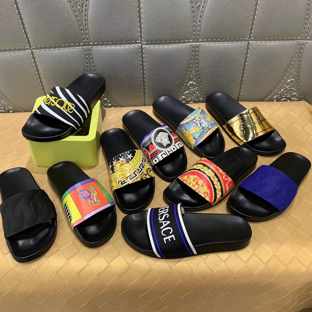 

2021 Summer Net Red New Style Men Slippers Outdoor Wear Tide Brand One Line Slipper Anti Slip Seaside Travel Beach Shoes, Black