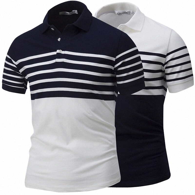 Men's Golf Shirt Tennis Shirt Striped Collar Street Daily Button-Down Short Sleeve Tops Cotton Business Casual Comfortable White Navy Blue V0Ph