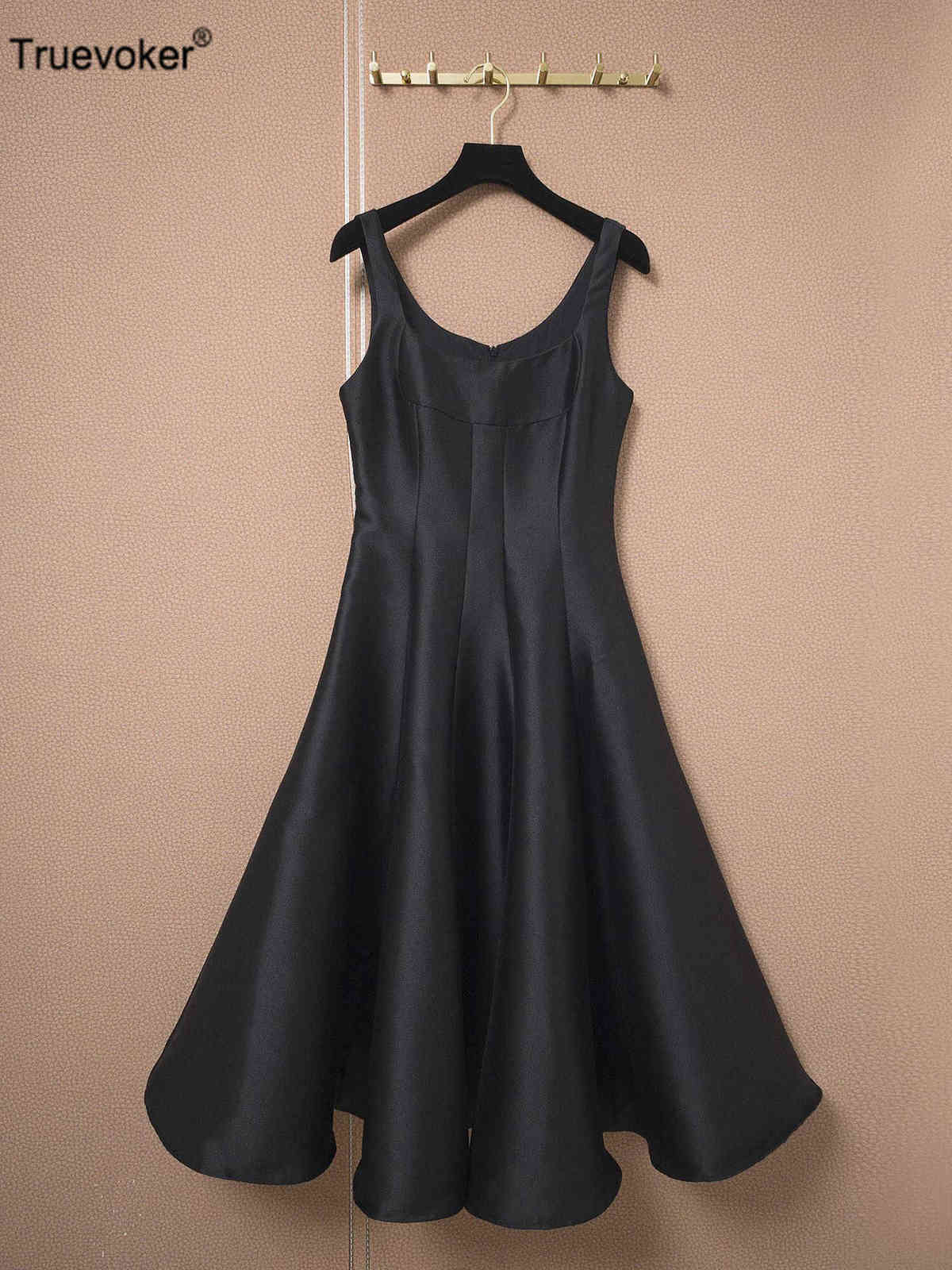 

Truevoker Summer Runway Classic Hepburn Prom Dres Brief Vintage Sleeveless Black Mid Calf Length Mujer Festa Vestidos 210602