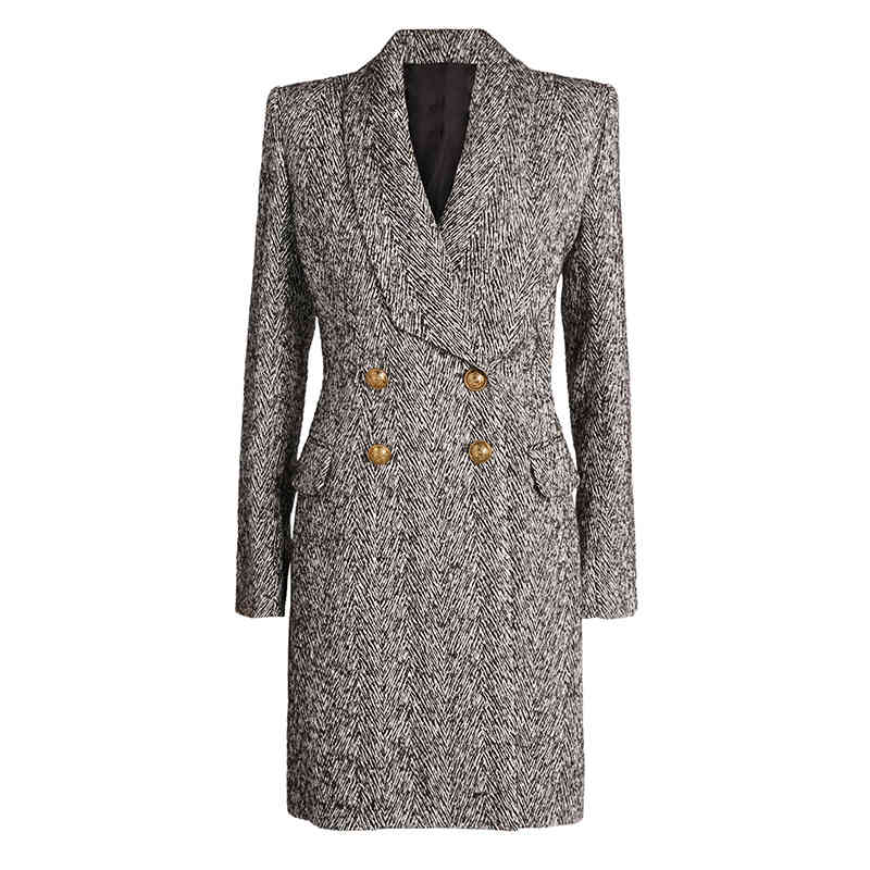 

HIGH STREET est Fall Winter Designer Coat Women' Double Breasted Lion Buttons Herringbone Wool Blends 210521, Beige