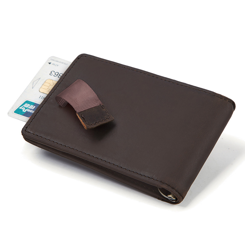 

RFID Mens Genuine Leather Money Clips Fashion High Quality Men Bifold Wallets Mini Male Purse Money Clip Clamp For Money, Black