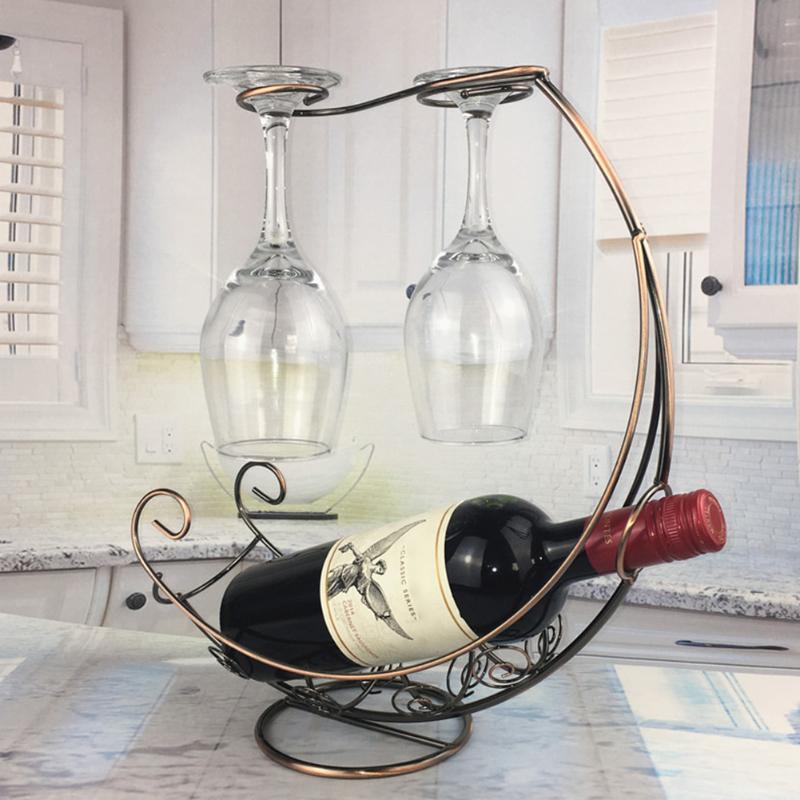 

Tabletop Wine Racks Metal Bracket Bottle Rack Display Stand Glass Holder Bar Hanging Type Vintage Organizer For Stemware Glassware Space Sav