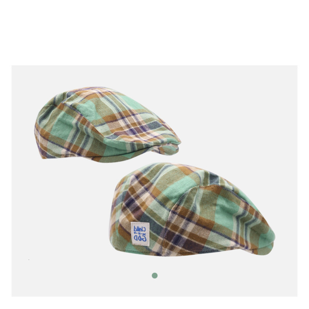 

Sun hat Vintage Plaid contrast progressive men and women wear letter label duck tongue hat Beret, Blue;gray