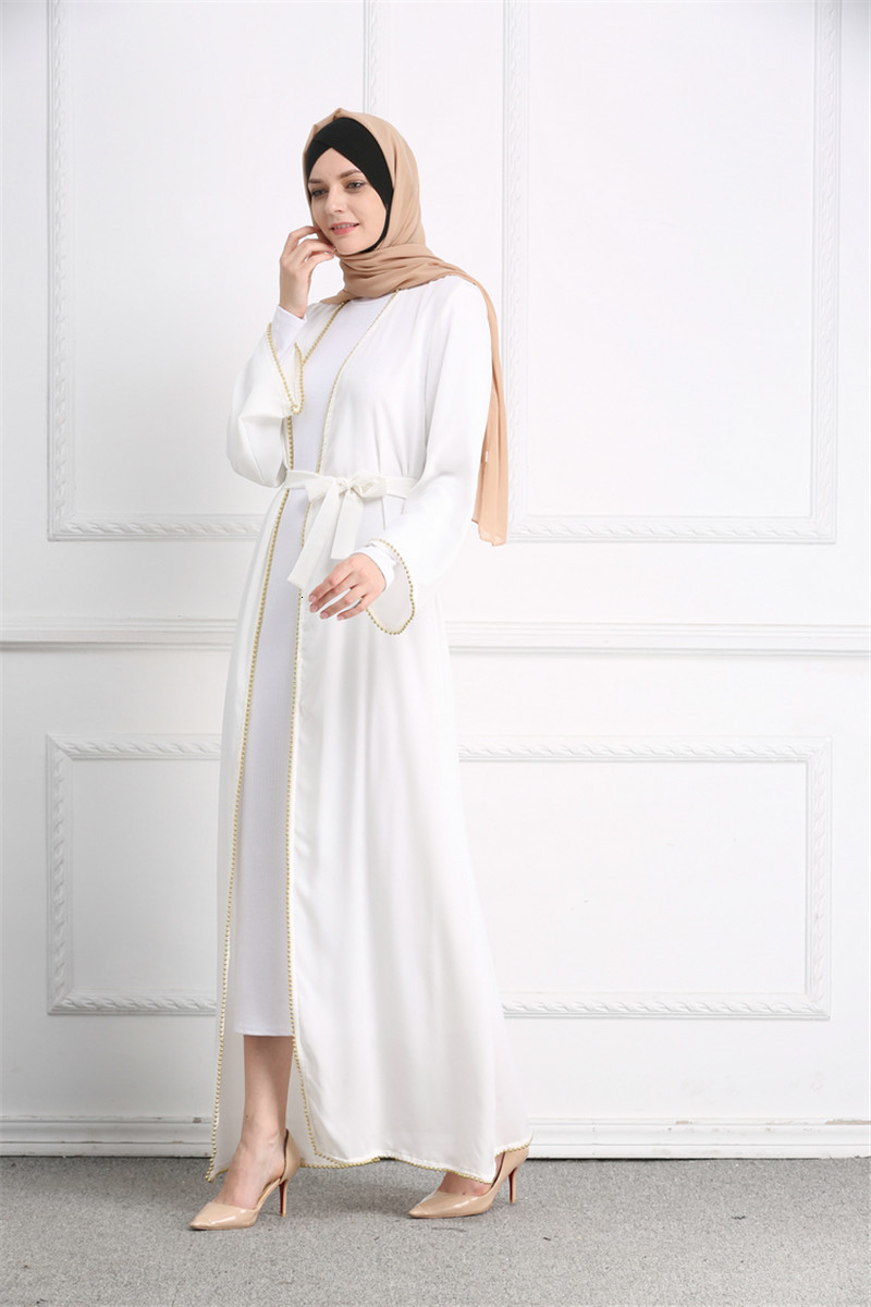 

Casual Dresses Eid Moroccan Kaftan Open Abaya Turkey Muslim Abayas for Women Dubai Hijab Dress Islam Clothing Caftan Vestidos Musu, White abaya