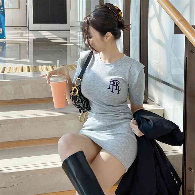 

knitted t shirts Dress korean ladies summer Short Sleeve Crew neck Cotton causal school for women 210602, Deep blue