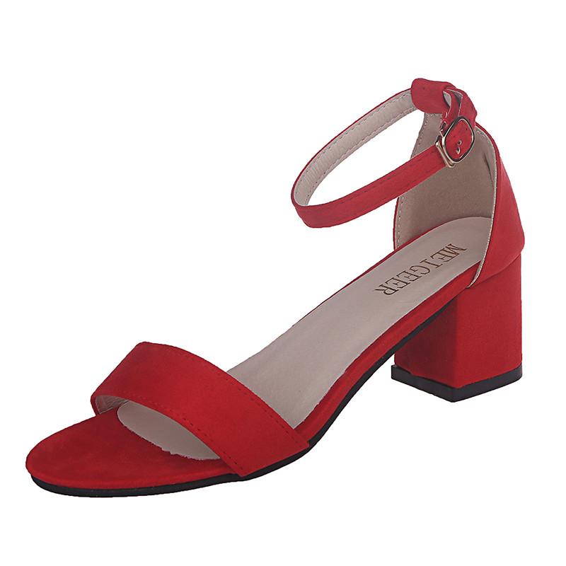 

Summer Female Shoes Matte Word Buckle Chunky Heel Sandals Fashion Open Toe High Heels Large Size 35-45, Red