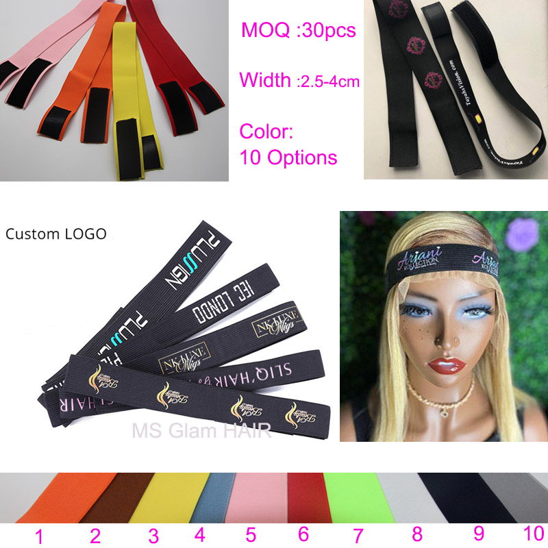 

Custom LOGO Edge Laying Grip Band Adjustable Wig HeadBand For Edges Wrap Strips Black Elastic With Velcro Hair Accessories, Black;brown
