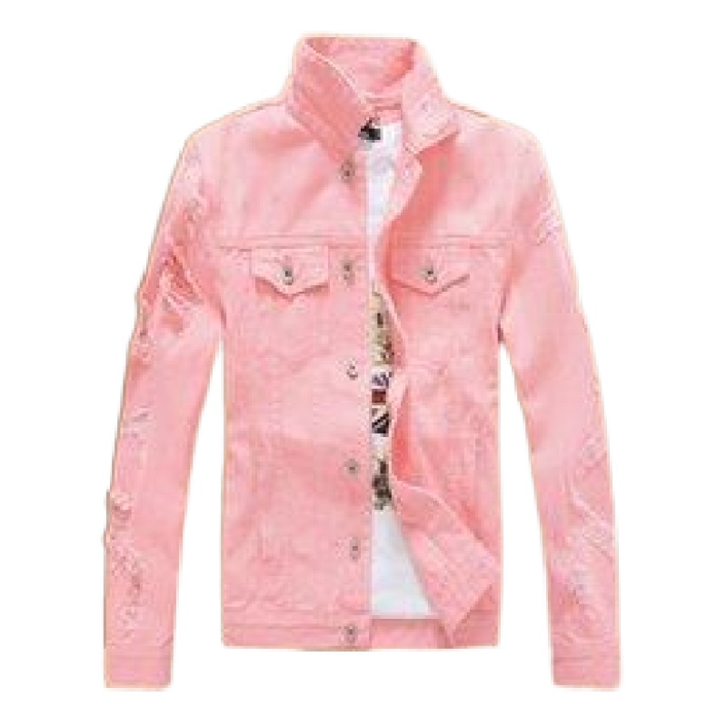 A8 spring and autumn new men's denim loose long-sleeved hole denim sanding wash jacket