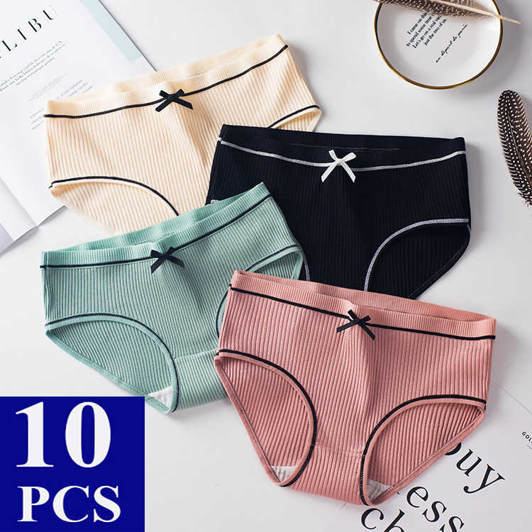 

10Pcs/lot Sexy Womens Panties Cotton Panties Briefs Women Underwear Lingerie Femme Bow-knot Underpants Women's Intimates Shorts 210720, Dousha